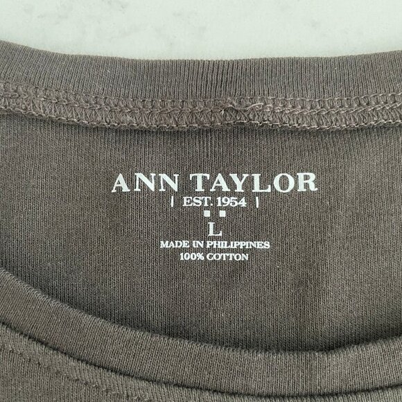 Ann Taylor Casual Pull On Lg Slv Crew Neck 100% Cotton Top Chocolate Brown Sz L - Picture 7 of 9